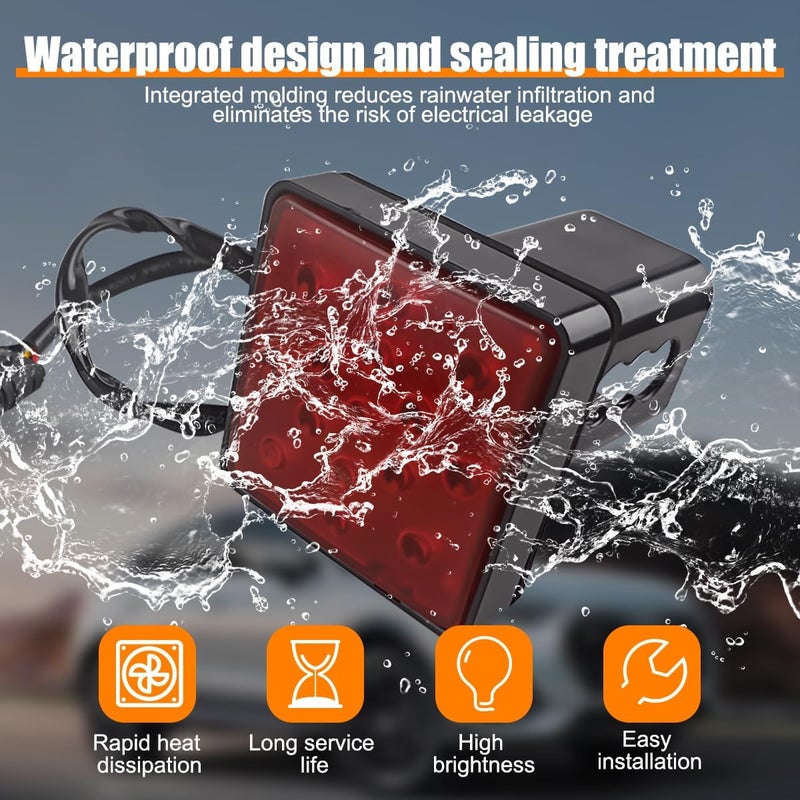 HZEL Trailer Hitch Receiver Cover with 15 LED Brake Lights, Super Bright Vehicle Lamp Tail Light Fit 2" Receiver, Auto Exterior Lighting Accessories, Universal for Towing Truck RV SUV (Red) - Image 4